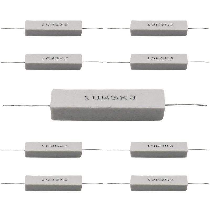 Dimlove Cement Resistor,10 PCS 10w 3000 Ohm 5% Axial Lead Wire Resistor White Wound Fixed Ceramic Cement Wirewound Cement Power Resistors Flame Heat Moisture Resistance Precharge Horizontal Resistors - Image 2